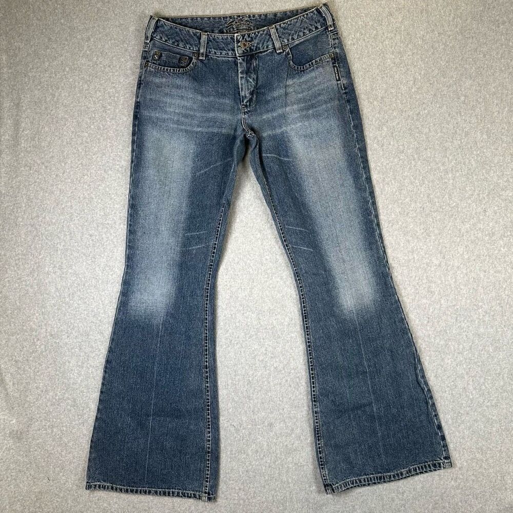 Silver Womens 32 Western Glove Works Flared Denim Jeans Blue Low Rise Cotton